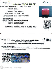 6.63/CT Natural Ruby with Govt. Lab Certificate